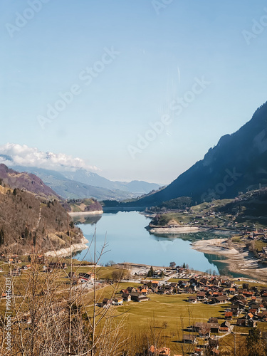 View of the Lake in the Mountains Alps