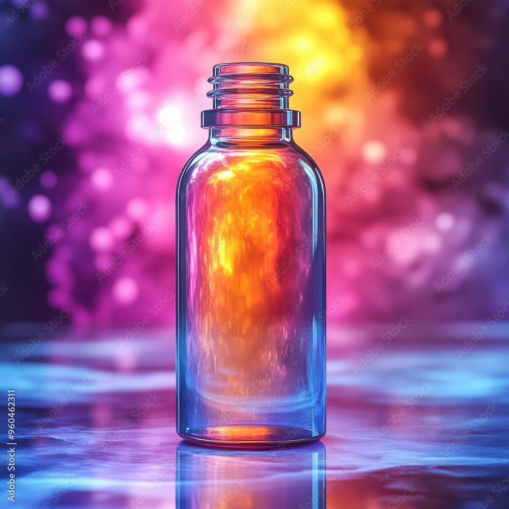 Detailed view of a bottle of energy-boosting minerals with vibrant colors, dynamic setting Detailed view of a bottle of energy-boosting minerals with vibrant colors, dynamic setting