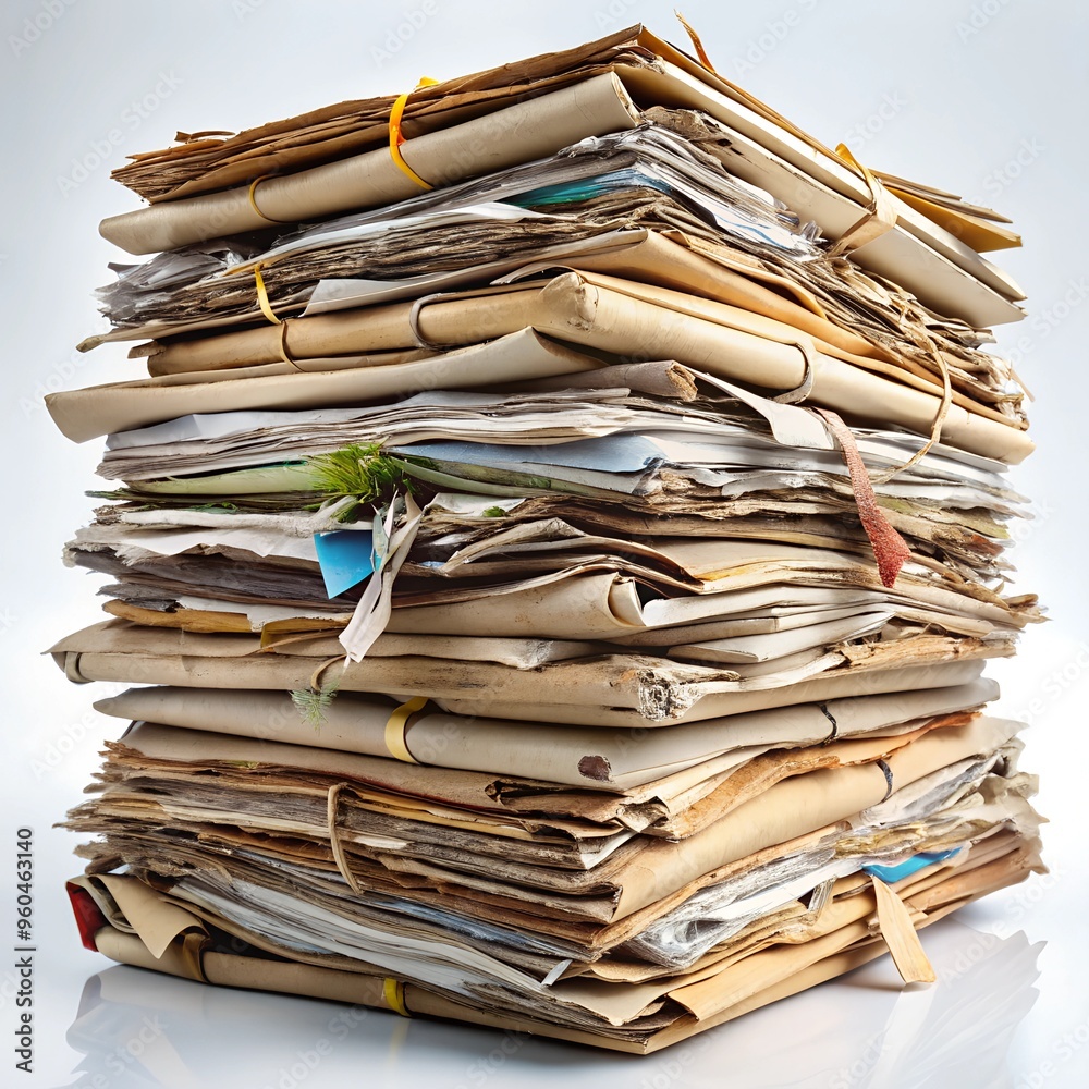 collection of waste paper, a stack of cardboard paper folded and tied collection of waste paper, a stack of cardboard paper folded and tied