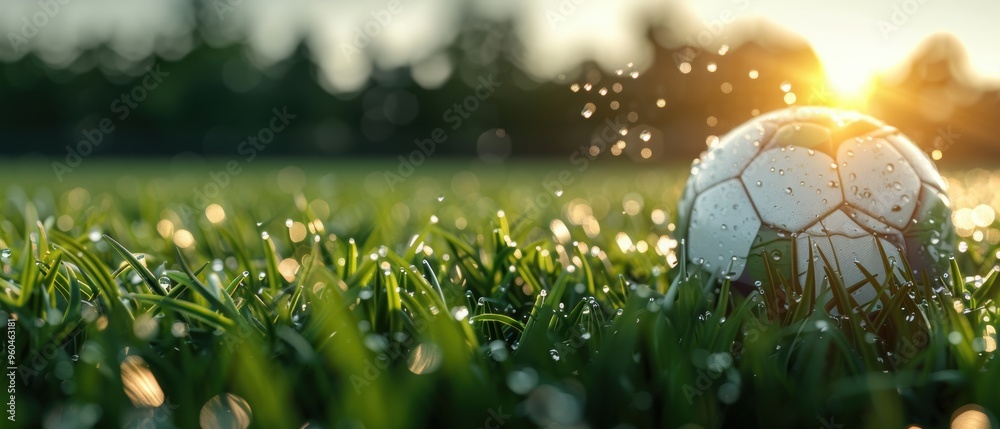 Bright Daylight Scene of Soccer Ball on Grassy Field Corner Bright Daylight Scene of Soccer Ball on Grassy Field Corner
