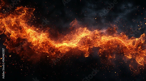 Abstract Burning Flame with Sparks and Smoke Against a Black Background