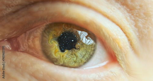 Star space in the pupil of the eye. Extreme Close-Up Of Eye. Visualization Of Human Nature Complexity.