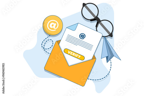 Email verification concept. receiving incoming email. Sending and receiving verification email. Can be used for web page, banner, mobile app. Flat vector illustration isolated on background.