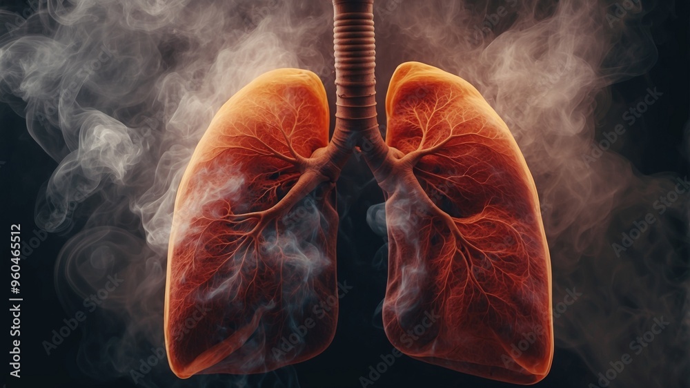 Conceptual Image of Lungs with Smoke on Black Background. Conceptual Image of Lungs with Smoke on Black Background.