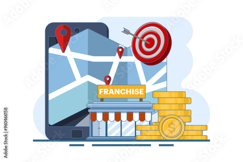 franchise store concept, business, development, company, franchise business branch expansion, Small Business, franchise business branch expansion, company, retail store or service network. vector.