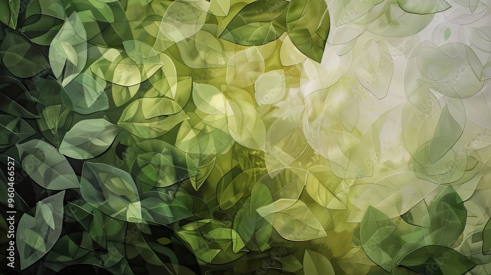Soothing forest background with translucent leaves casting light and shadow patterns Soothing forest background with translucent leaves casting light and shadow patterns
