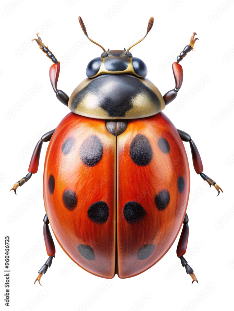a seven spotted Ladybug, isolated on white background