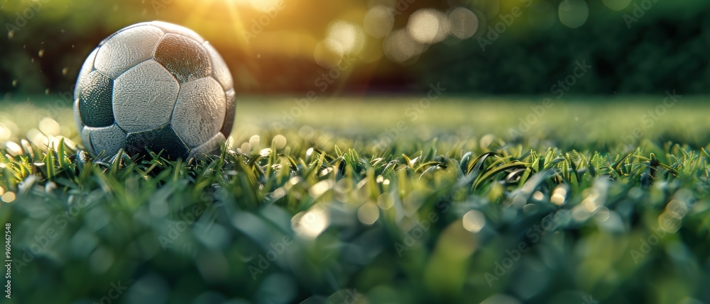 Tranquil Soccer Ball at Corner of Lush Football Field in Tranquil Soccer Ball at Corner of Lush Football Field in