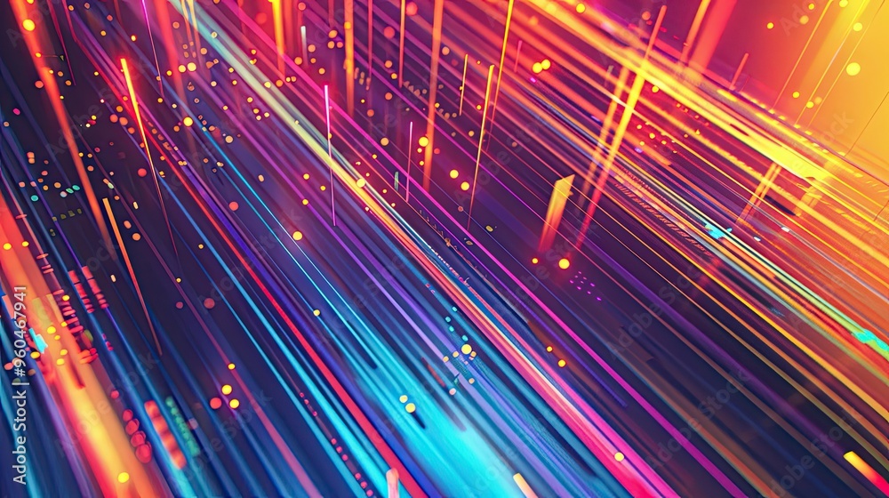 Obraz premium 80s background with pixelated digital patterns and neon light trails in bright colors