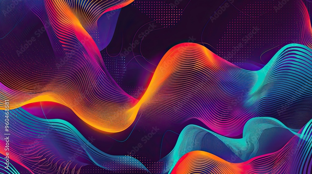 Wave patterns and neon glow effects layered on a gradient of vibrant colors for 80s wallpaper Wave patterns and neon glow effects layered on a gradient of vibrant colors for 80s wallpaper