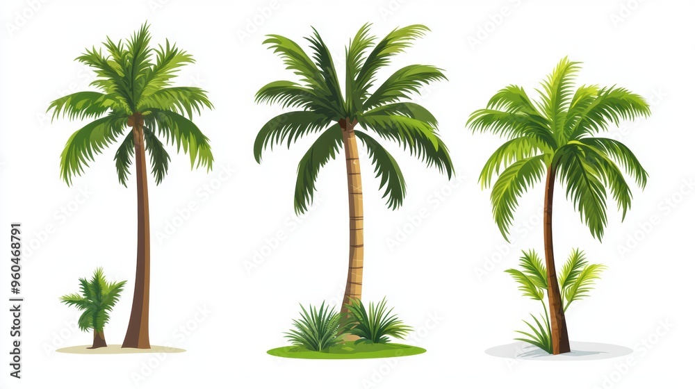 Obraz premium Vector illustration of coconut tree with leaf closeup view