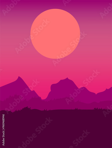 Poster background mountain with moon