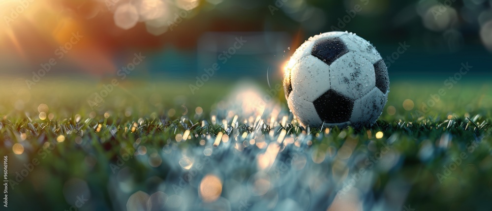 Precision of Soccer: Close-up Shot of Soccer Ball on Corner Line of Football Field