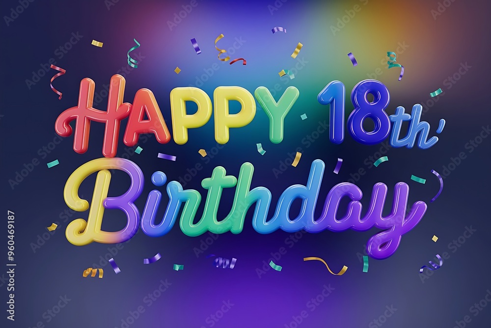 Fototapeta premium colorful happy 18th birthday text with confetti background