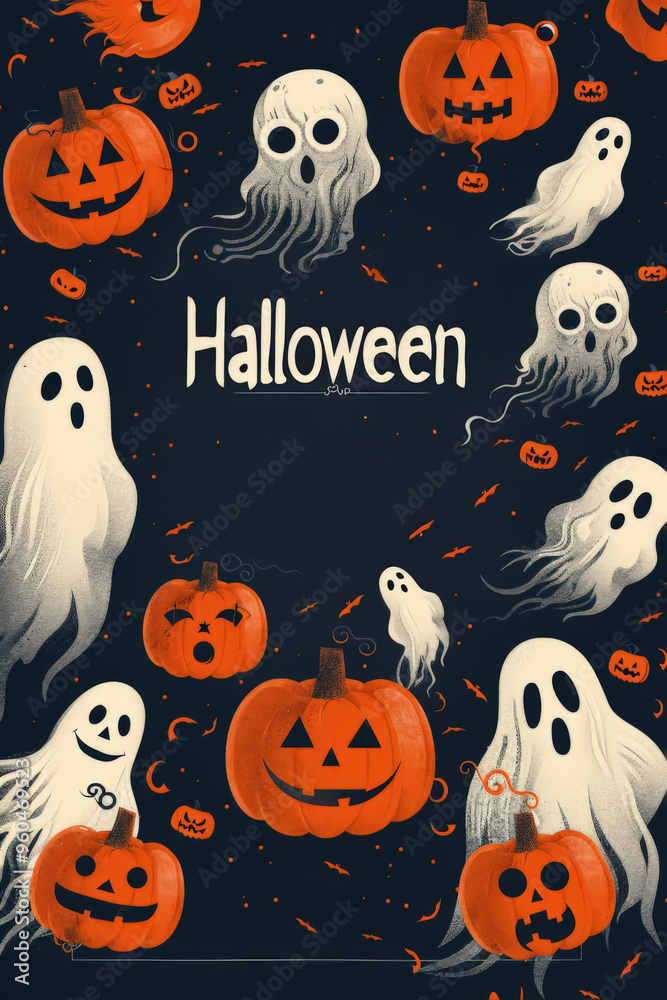 Halloween Ghosts and Pumpkins Pattern Illustration Halloween Ghosts and Pumpkins Pattern Illustration