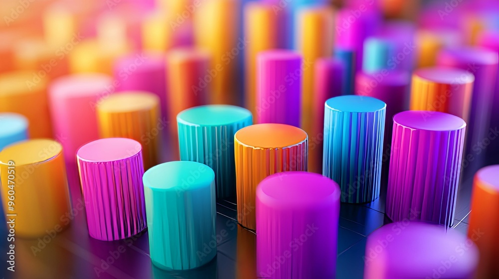 Colorful Cylinders Arranged on a Black Surface