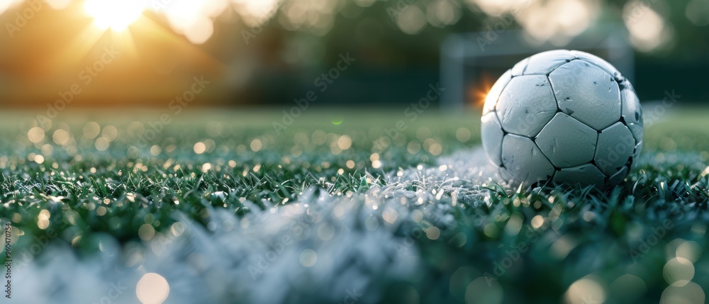 Precision Placement - Soccer Ball on Corner Spot of Football Field in Precision Placement - Soccer Ball on Corner Spot of Football Field in