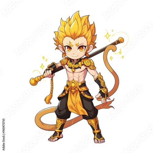 3D illustration cute cartoon character Sun Wukong 行者 Magic Monkey Monkey King, Journey to the West. photo