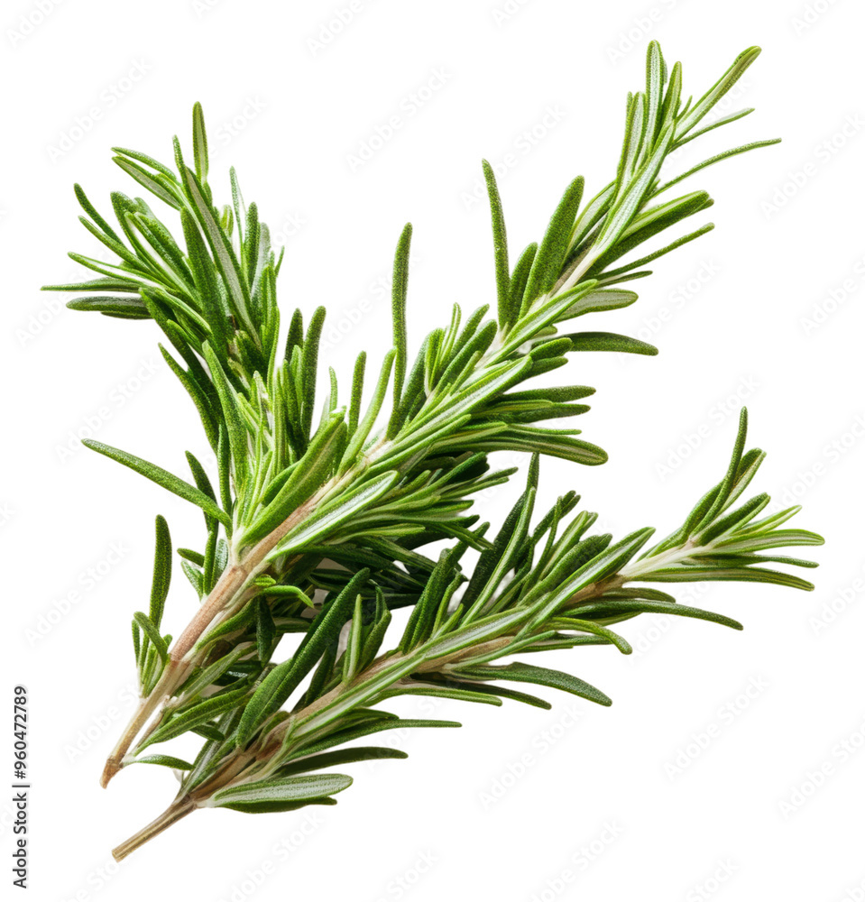 Rosemary sprigs on white background, cut out - stock png. Rosemary sprigs on white background, cut out - stock png.