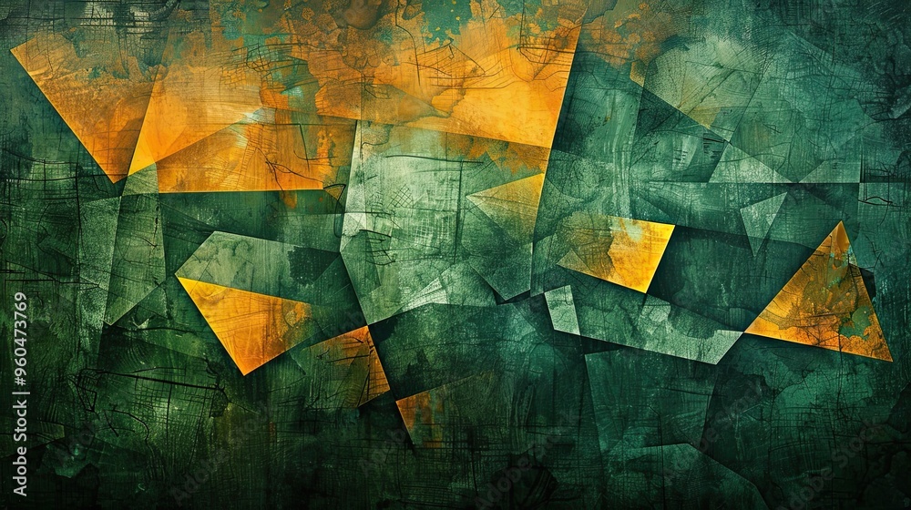 Cubist wallpaper showing abstract planes in green and orange subtle textures Cubist wallpaper showing abstract planes in green and orange subtle textures