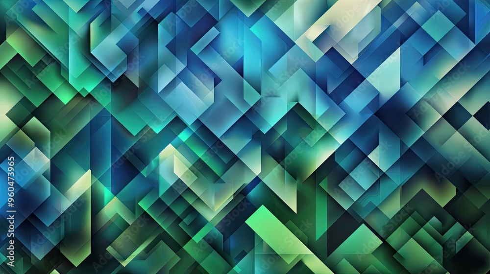 Obraz premium Blue and green Cubist background with geometric shapes and smooth light gradients