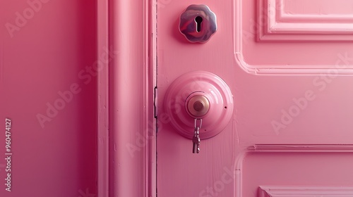 Elegant doorknob with a pink door lock and key