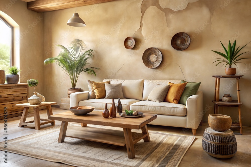 Modern living room decor with earthy tones and natural elements Modern living room decor with earthy tones and natural elements