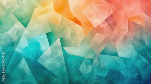 Vibrant tropical colors like teal and coral overlap in this glossy Cubist backdrop photo