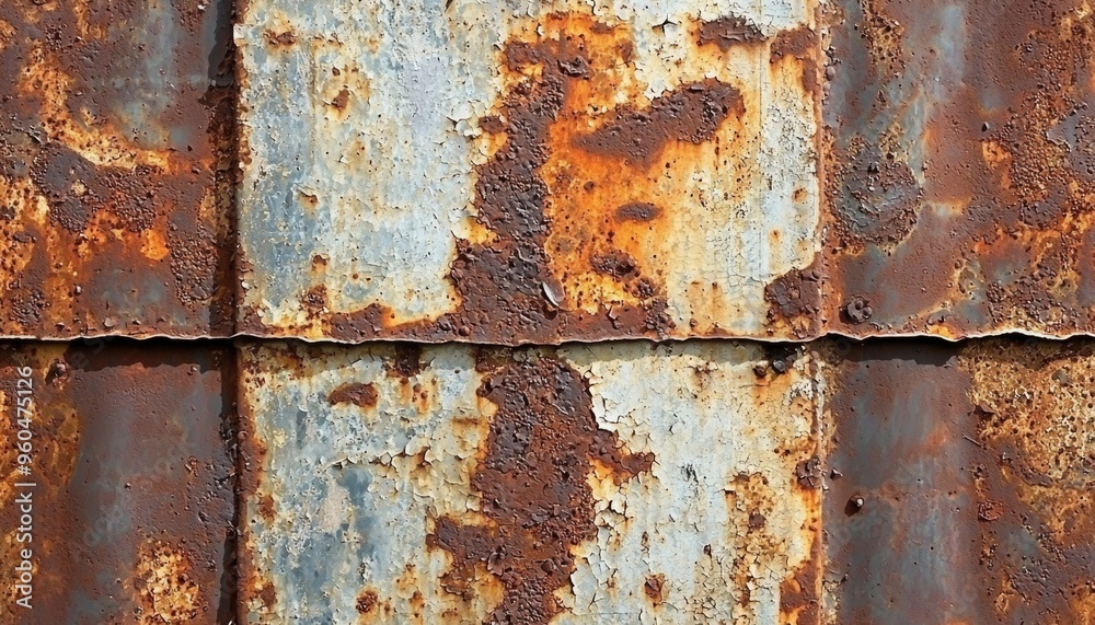 Close-up of Rusted Metal Panels with Flaking Paint Close-up of Rusted Metal Panels with Flaking Paint