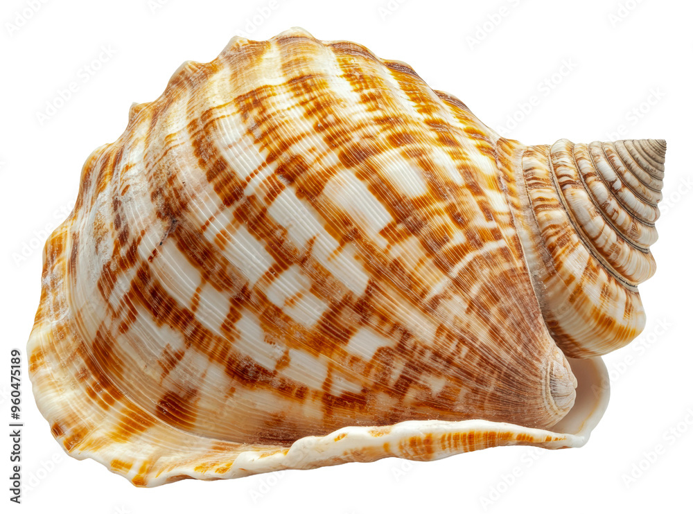 Beautiful seashell resting on a white surface, cut out - stock png. Beautiful seashell resting on a white surface, cut out - stock png.