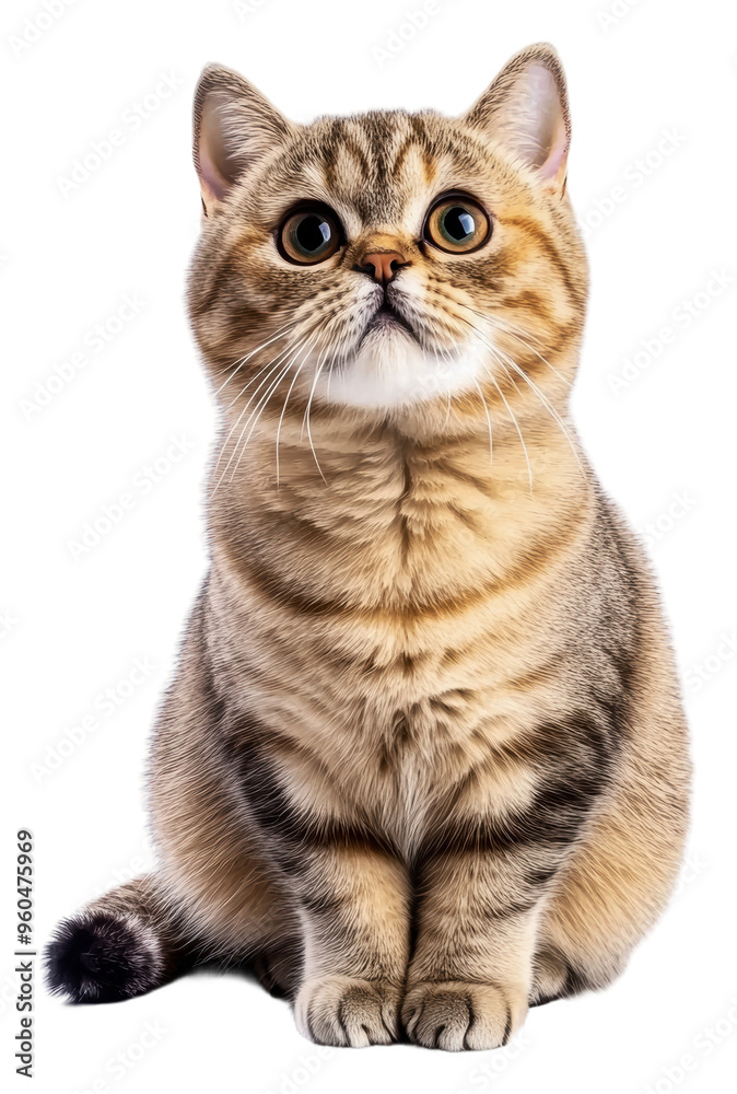 Obraz premium Adorable tabby cat sitting on a white background, cut out - stock png.