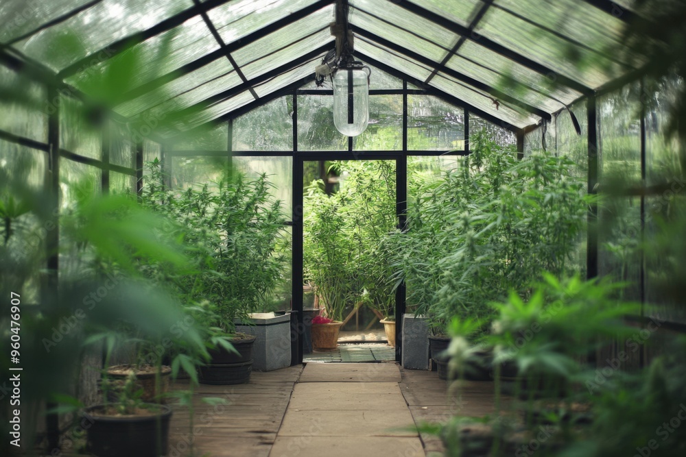 Cannabis Green House. Ganja, Cannabis Plant, Flora and Nature Concept with Wild Pot Flower Bud Cannabis Green House. Ganja, Cannabis Plant, Flora and Nature Concept with Wild Pot Flower Bud
