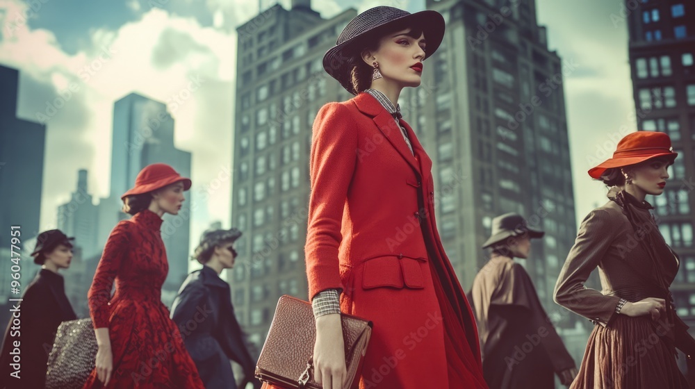 Fototapeta premium Glamour on the Runway: Vintage Fashion Show with 1920s & 1930s Style