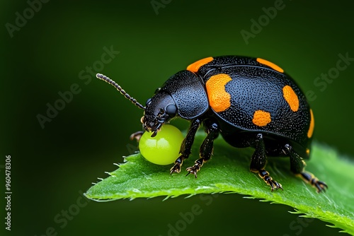 Beetles, laying eggs, the next generation continue the cycle of life in the insect world photo