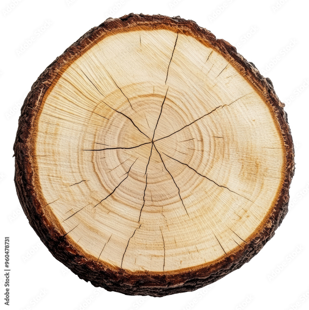 Fototapeta premium Tree stump cross-section on white, cut out - stock png.