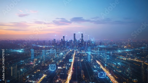 Wallpaper Mural Glimmering Metropolis: An Aerial Perspective on the City at Dusk Torontodigital.ca