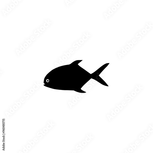 Silhouette of the Silver pomfret, Bramidae, pampo, or Pampus Fish. Flat Style. Can use for Logo Gram, Animal Illustration, Pictogram, Website, or Graphic Design Element. Vector Illustration