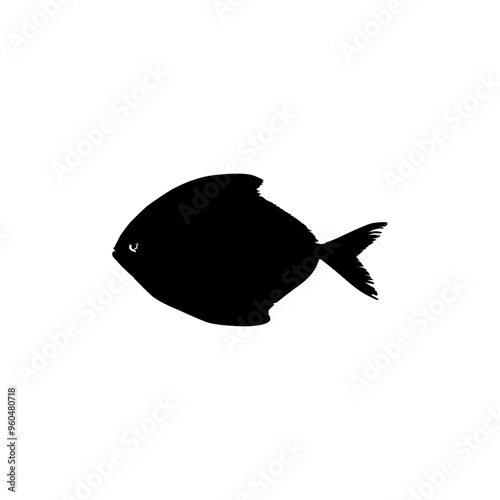 Silhouette of the Silver pomfret, Bramidae, pampo, or Pampus Fish. Flat Style. Can use for Logo Gram, Animal Illustration, Pictogram, Website, or Graphic Design Element. Vector Illustration