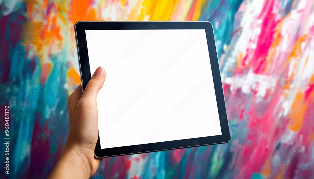 Hand holding a tablet displaying a blank white screen showcasing the versatility of digital devices in contemporary settings. Device Mockup. Hand holding a tablet displaying a blank white screen showcasing the versatility of digital devices in contemporary settings. Device Mockup.