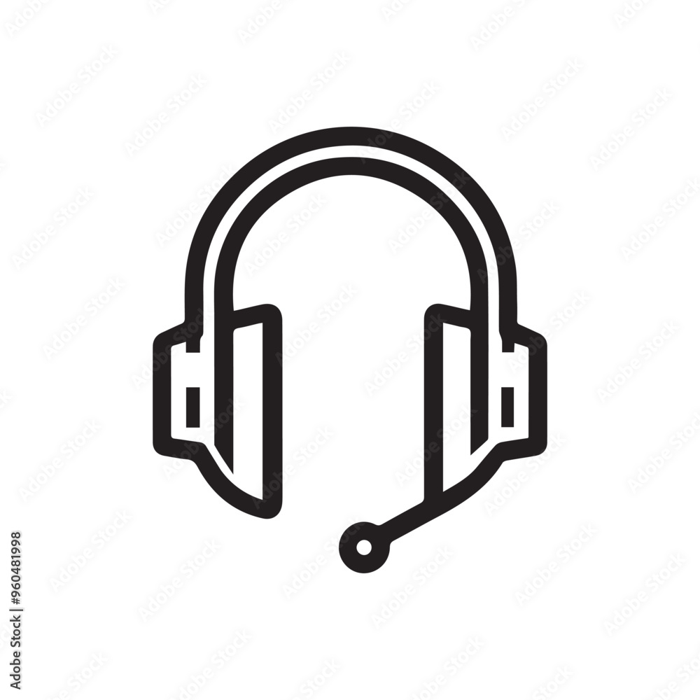 Headphone play icon and outline call center black design. Headphone play icon and outline call center black design.