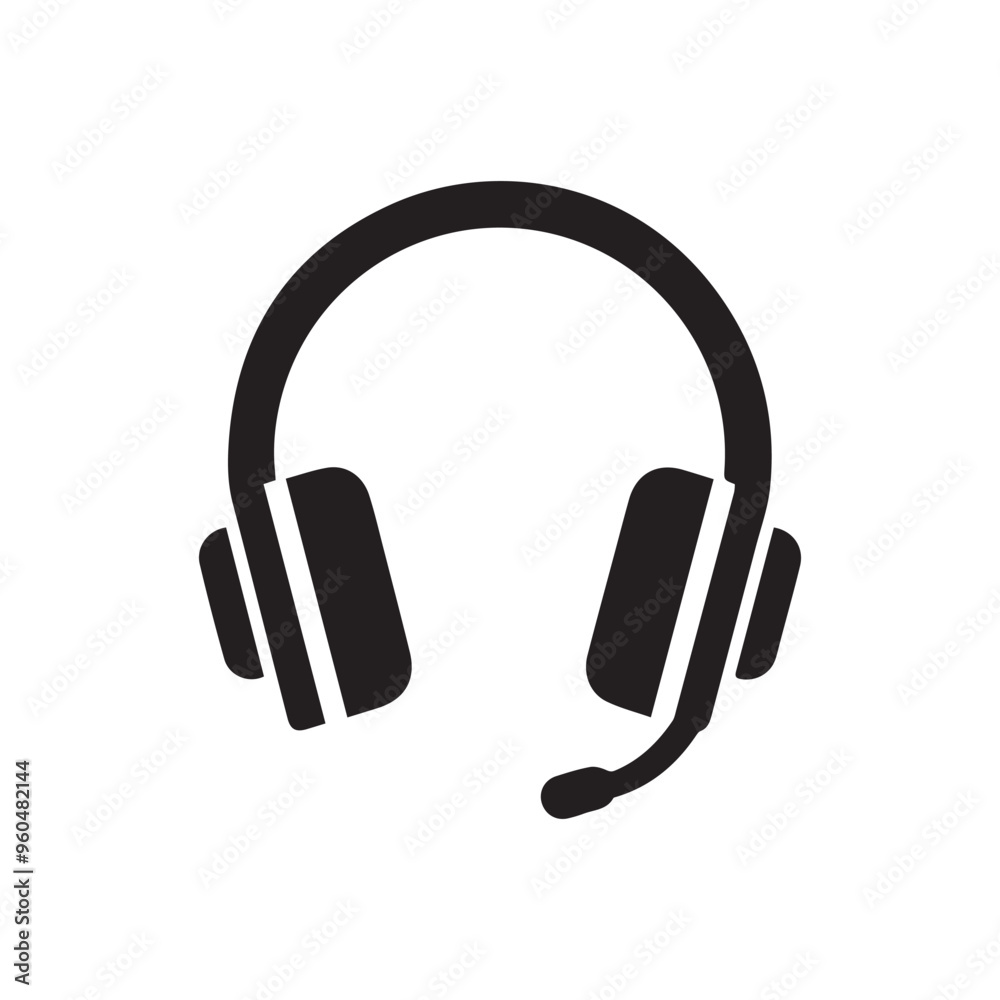 Headphone play icon and outline call center black design. Headphone play icon and outline call center black design.