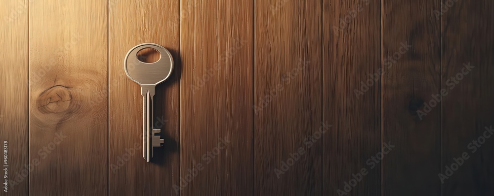 Obraz premium A key unlocking a door bathed in warm light, symbolizing unlocking new opportunities new beginnings, unlocking potential