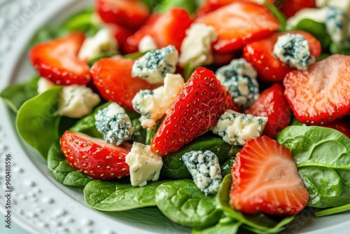 Strawberry Salad Delicious and Fresh Blue Cheese Spinach Plate