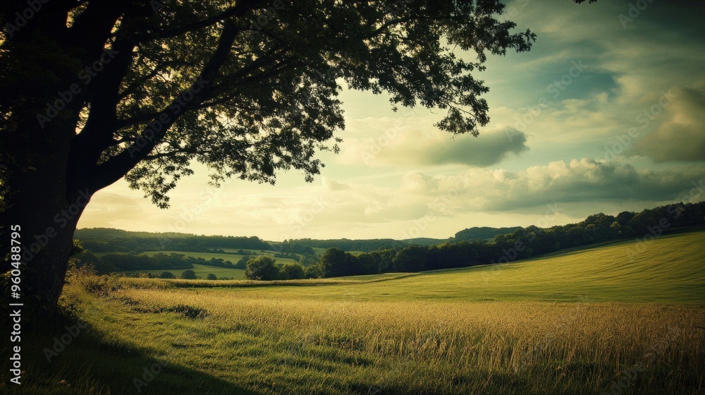 English Countryside Landscape: Fields, Skies, and Green Meadows English Countryside Landscape: Fields, Skies, and Green Meadows
