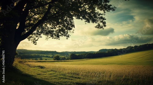 English Countryside Landscape: Fields, Skies, and Green Meadows