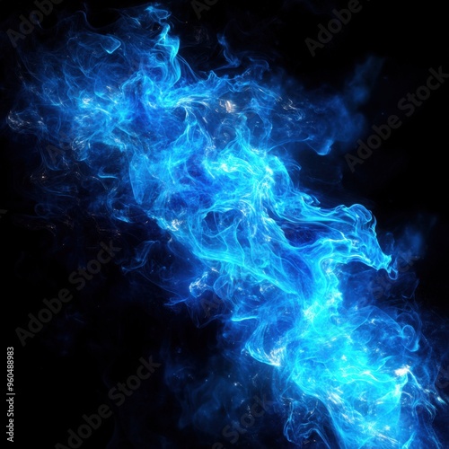 Blue Plasma Fire. A Fantasy Imagining of a Blue Plasma Glow in Digital Art on Black Background