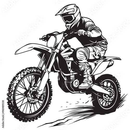 Motocross Rider Ride the Motocross Bike Stock Image Vector isolated on white background.