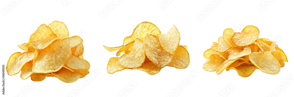 Set of Crispy potato chips scattered on transparent background Set of Crispy potato chips scattered on transparent background