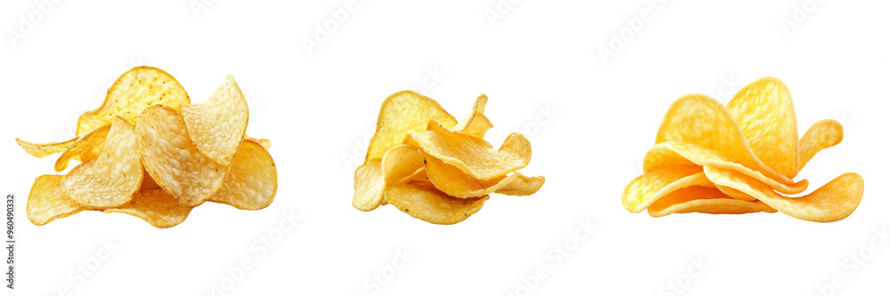 Set of Crispy potato chips scattered on transparent background Set of Crispy potato chips scattered on transparent background