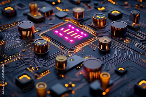 Magnified circuits, tiny connections, electronic pathways provide a glimpse into the complexity of technology